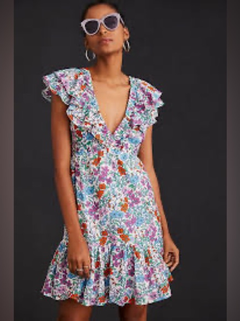 New Roller Rabbit Wms Cotton Silk Floral Smocked Boho Cottagecore Mini Dress M